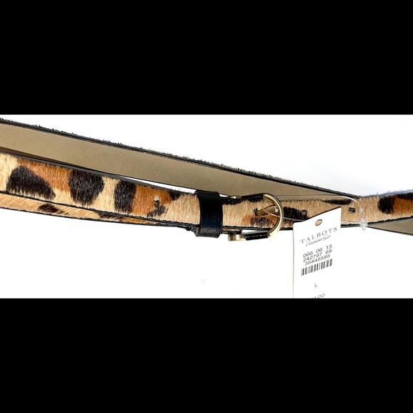 Talbots NWT Leopard FUR Leather Belt W. Gold Buckle Hardware. Size Large. - Picture 1 of 12